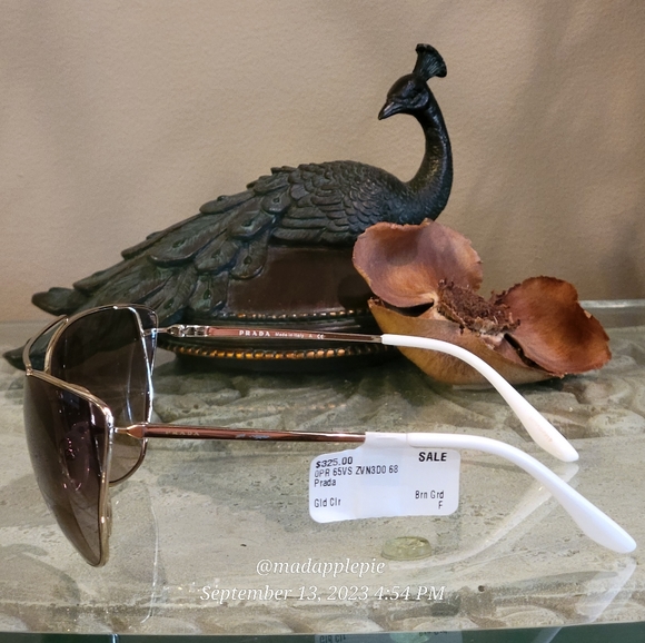 Prada SPR65V Unisex Cat Eye Modified Aviator Sunglasses Gold Metal Frame MA#4 - Picture 7 of 16